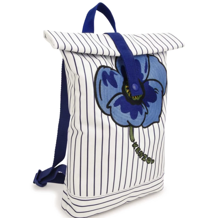 KENZO KIDS Navy Embroidered Canvas Backpack for Girls - Stylish School Bag with Decorative Stitching