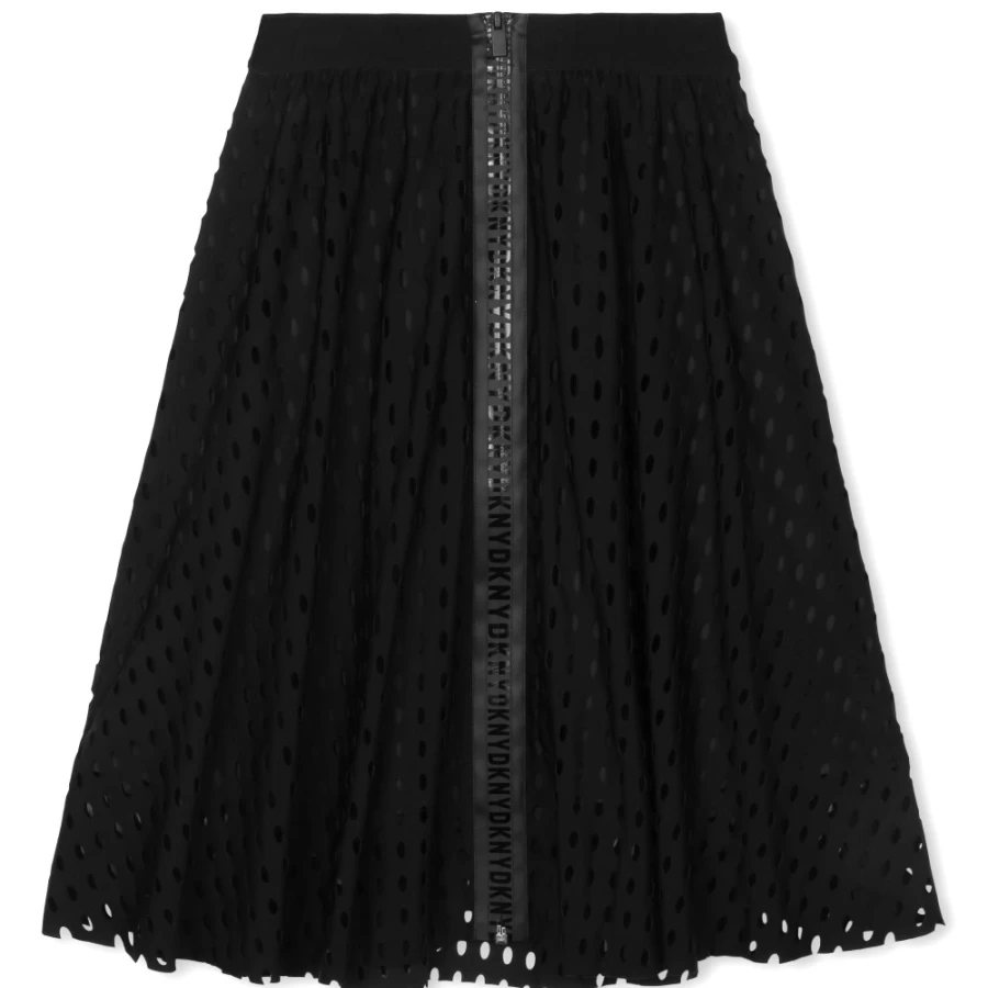 DKNY Black Cut-Out Detail Zip-Up Skirt for Girls