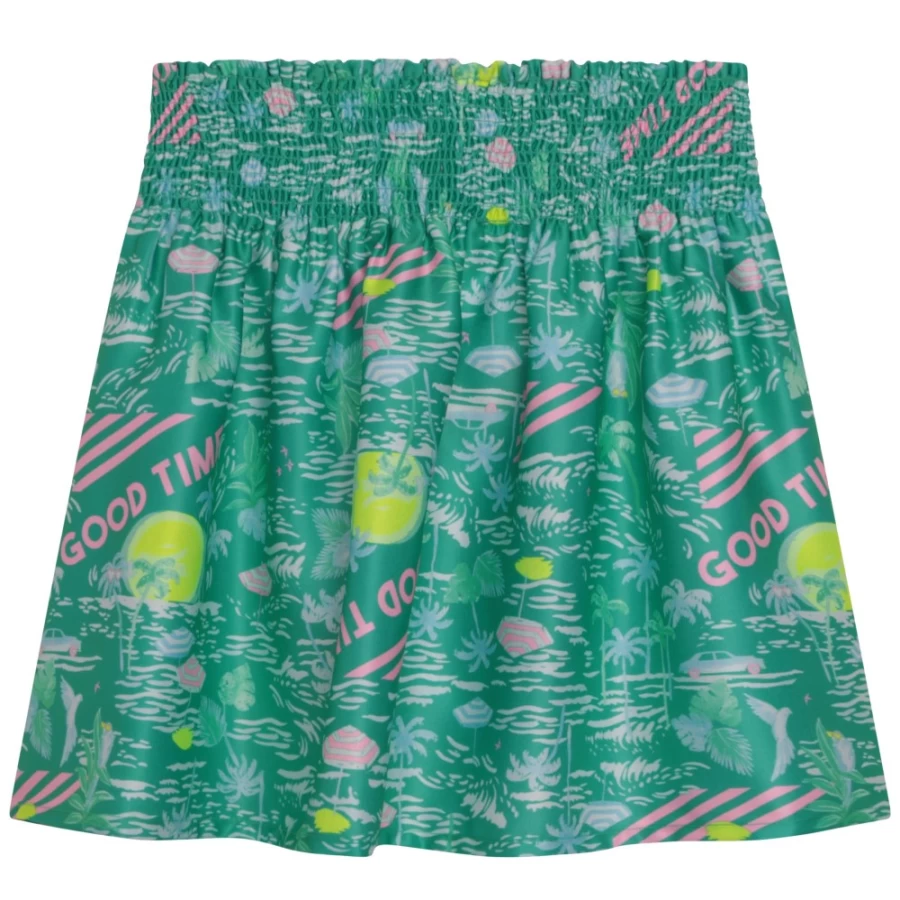 BILLIEBLUSH Sea-Green Printed Satin Skirt for Girls - Elegant Floral Design Fashion Skirt