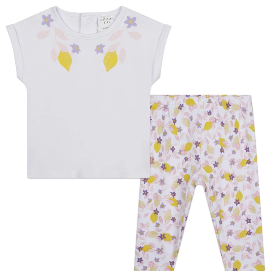 CARREMENT BEAU Girls' White Cotton T-Shirt and Leggings Set