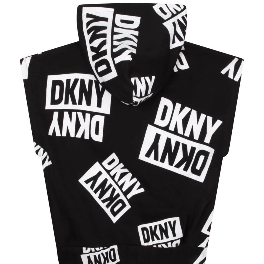 DKNY Girls' Black & White Sleeveless Zipped Hoodie for Stylish Comfort