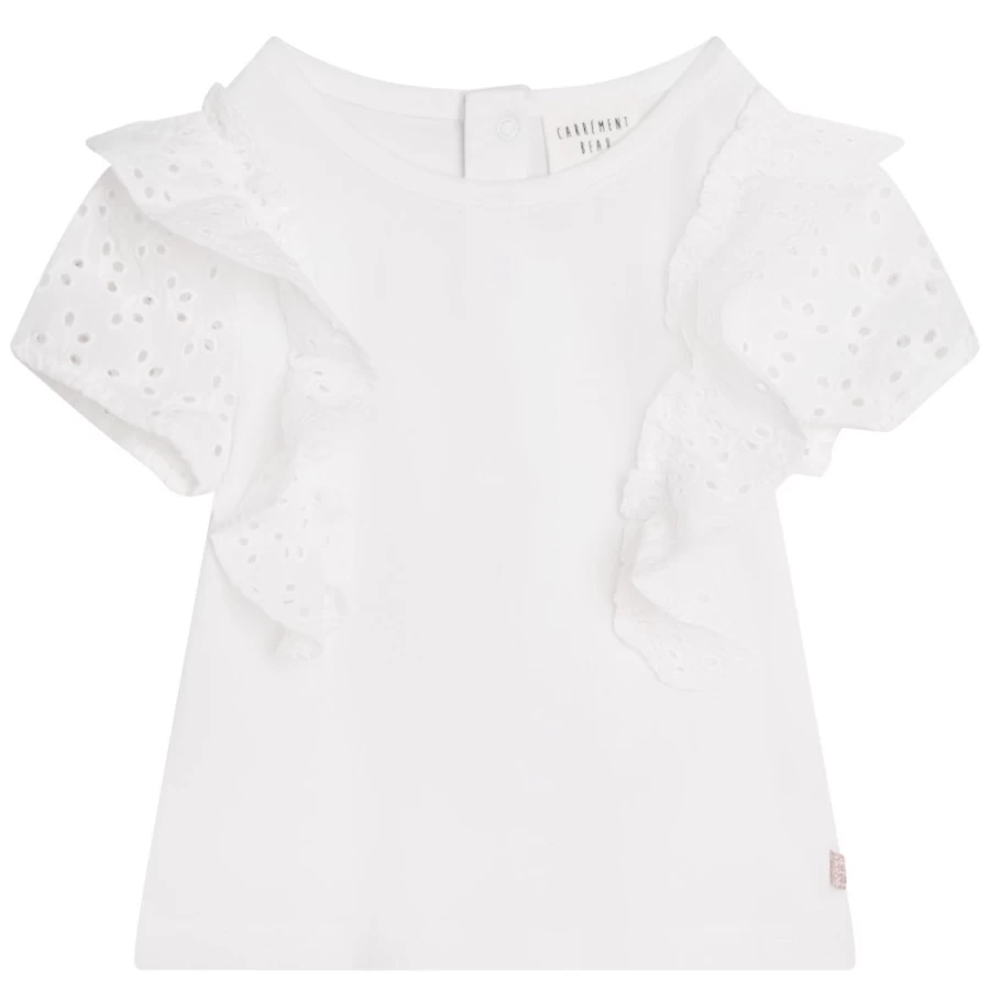 CARREMENT BEAU Girls' White Ruffled Cotton T-Shirt