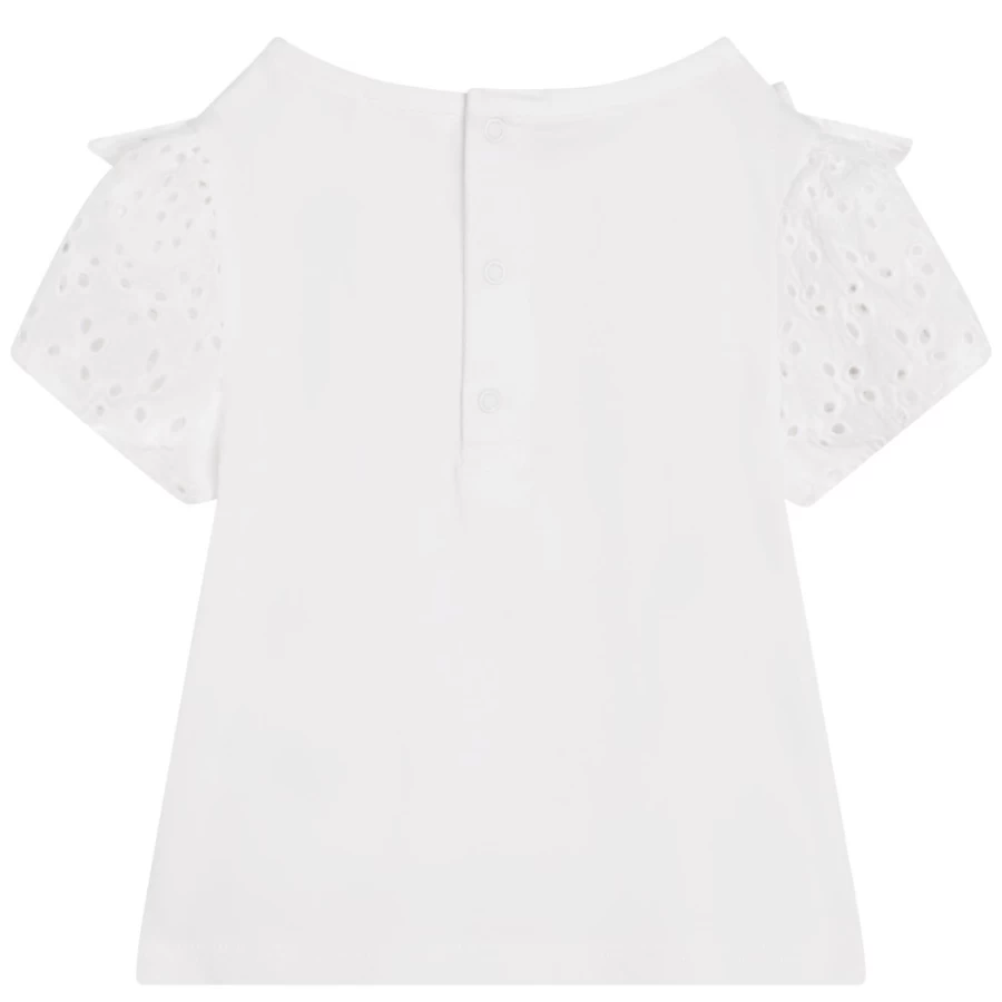 CARREMENT BEAU Girls' White Ruffled Cotton T-Shirt