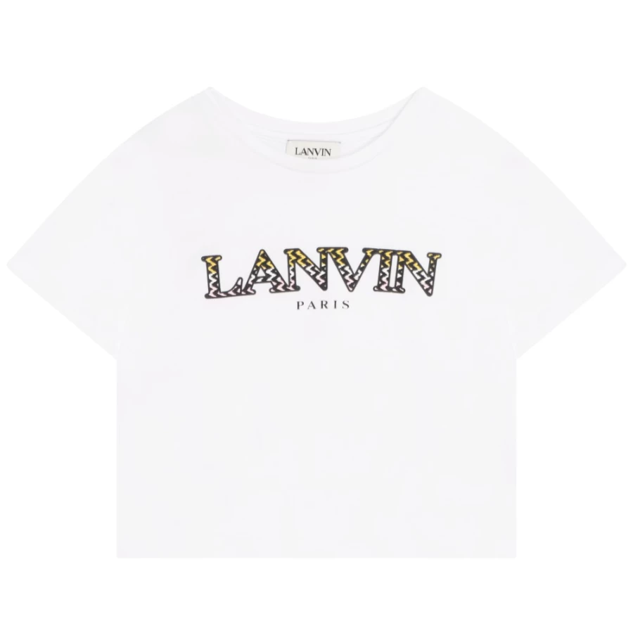 LANVIN Girls' White Cotton Short-Sleeved T-Shirt