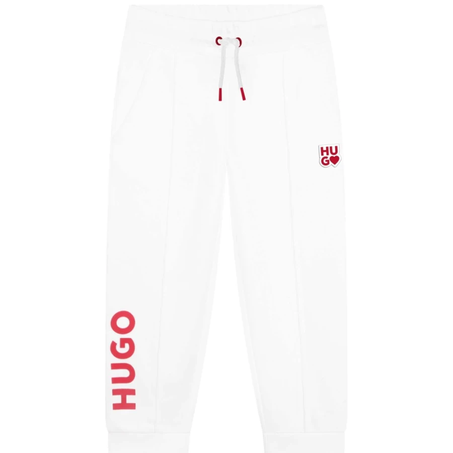 HUGO Girls' White Fleece Jogging Pants for Comfort & Style