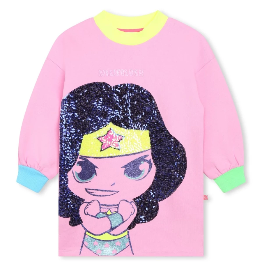 BILLIEBLUSH Pink Sequined Sweatshirt Dress for Girls - Sparkly Casual Party Wear