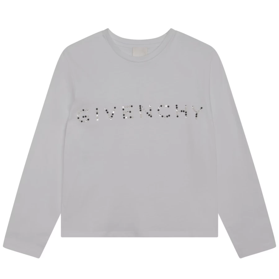 Givenchy White Strass Embellished T-Shirt for Girls
