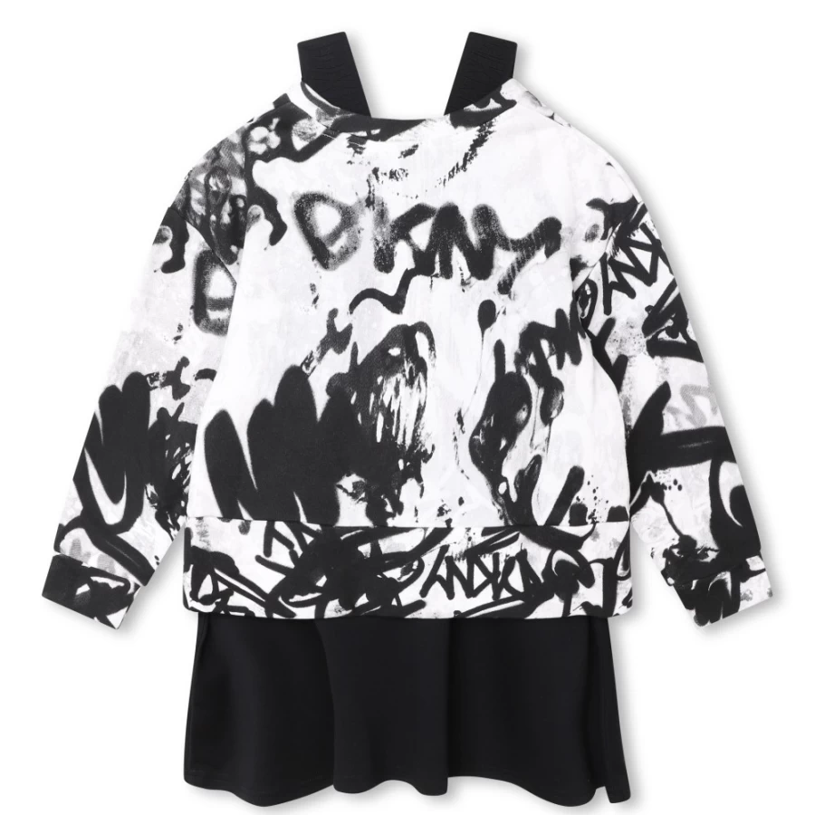 DKNY Girls' 2-In-1 White & Black Dress and Sweatshirt Combo
