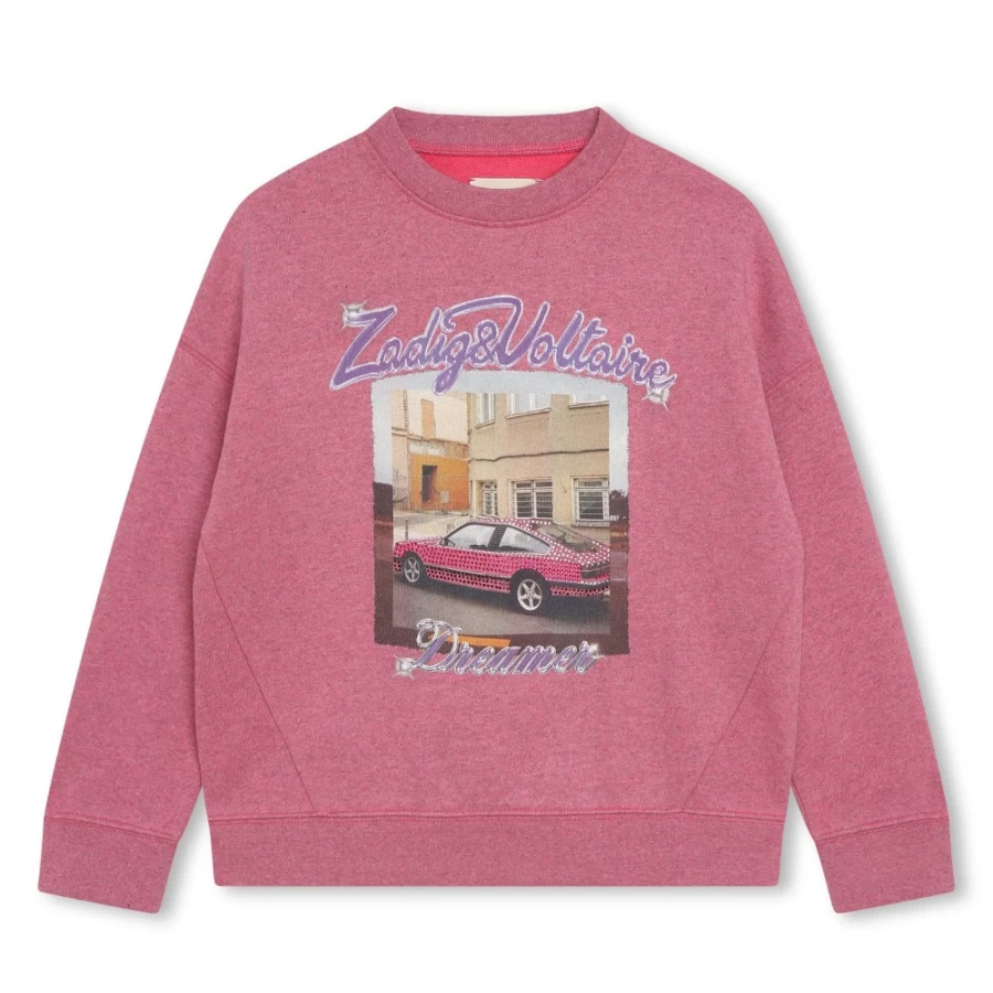ZADIG & VOLTAIRE Girls' Brushed Fleece Sweatshirt in Raspberry - Soft & Cozy Pullover