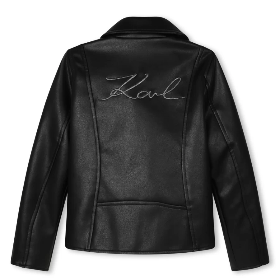 KARL LAGERFELD KIDS Black Coated Biker Jacket for Girls