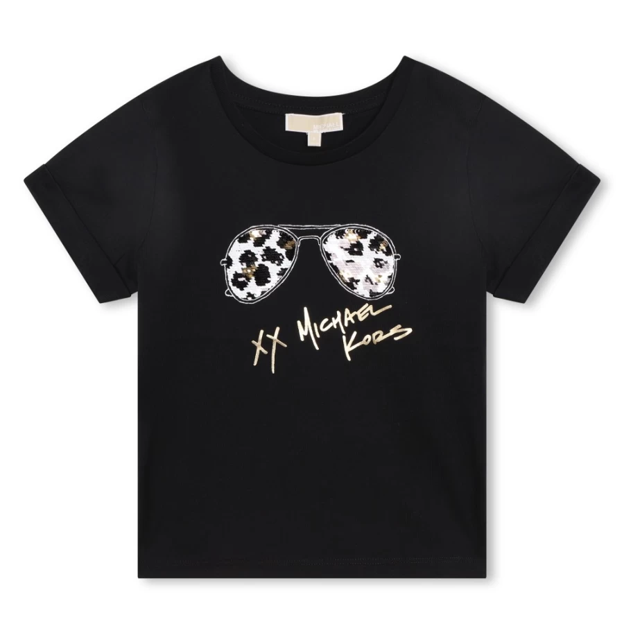 MICHAEL KORS Girls Black Short-Sleeved Cotton T-Shirt for Casual Wear