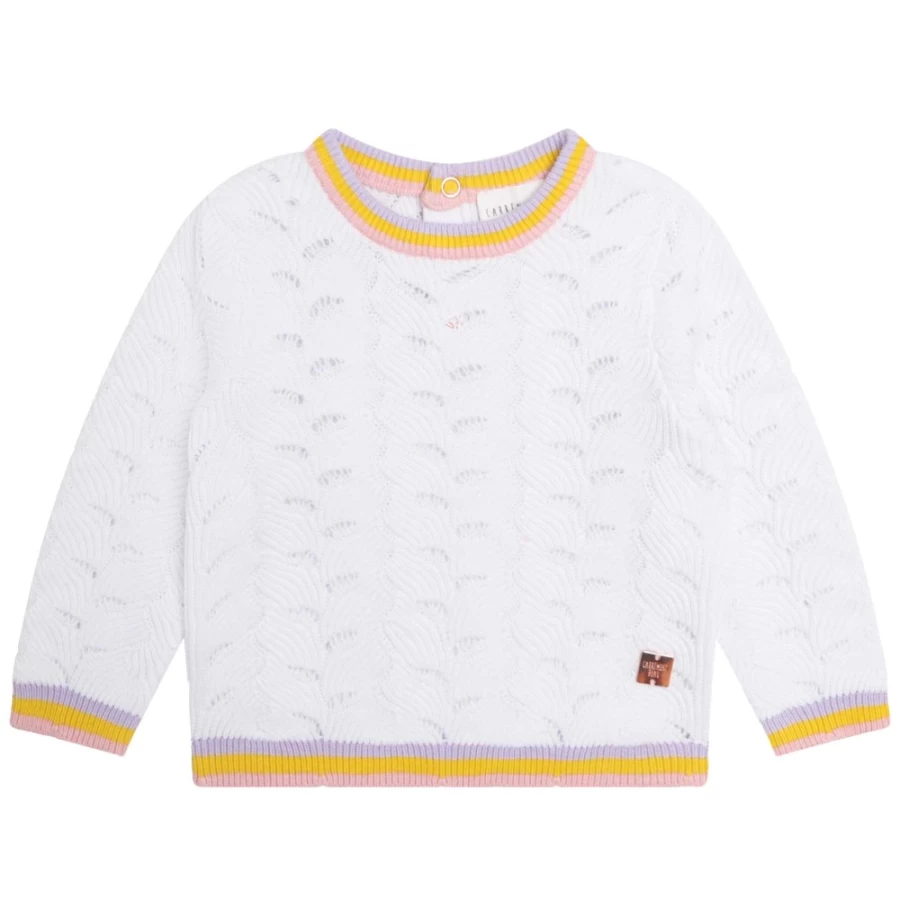 CARREMENT BEAU White Knit Jumper With Striped Edges for Girls