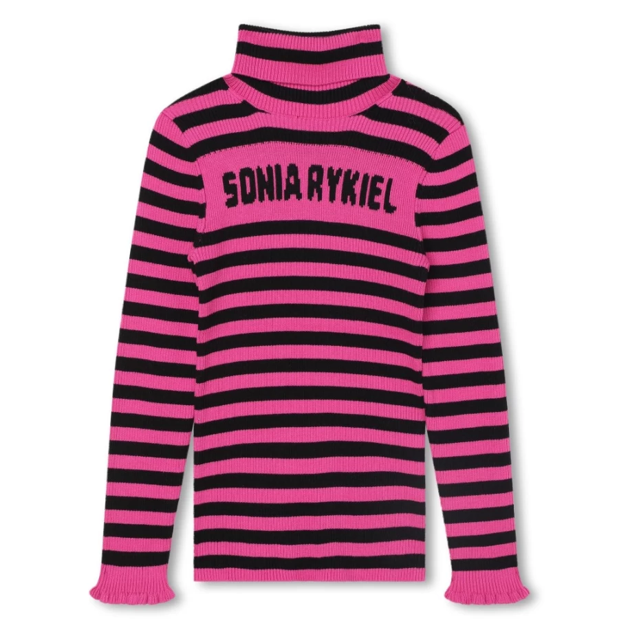 SONIA RYKIEL Girls Fuschia Tricot Polo-Neck Jumper Knitwear