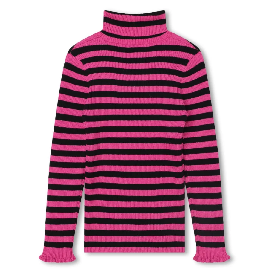 SONIA RYKIEL Girls Fuschia Tricot Polo-Neck Jumper Knitwear