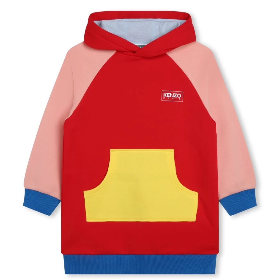 KENZO KIDS Bright Red Hooded Fleece Dress for Girls - Warm Winter Pullover Dress