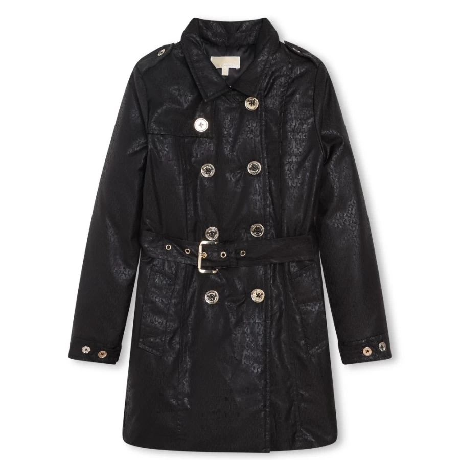 MICHAEL KORS Black Thick Belted Trench Coat for Girls