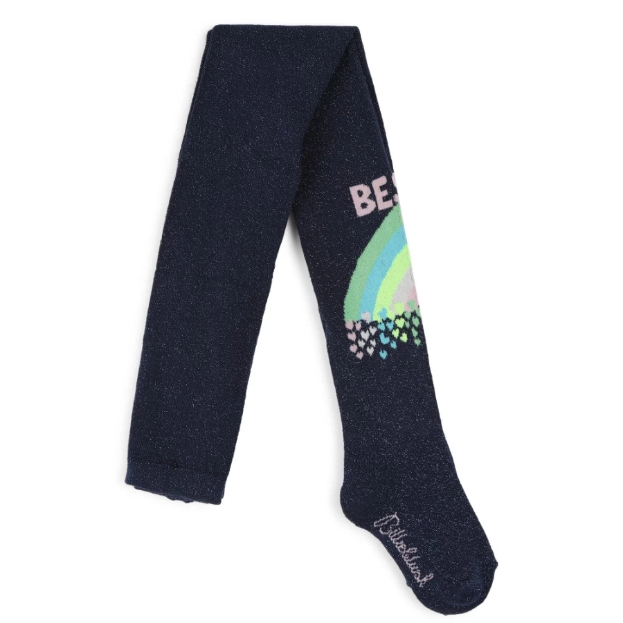BILLIEBLUSH Girls' Navy Metallic Thread Tights - Shiny & Stylish Legwear for Kids