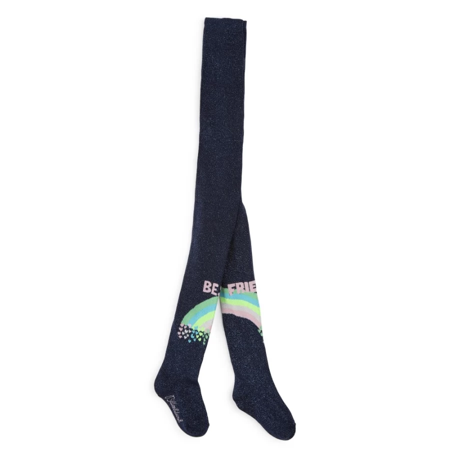 BILLIEBLUSH Girls' Navy Metallic Thread Tights - Shiny & Stylish Legwear for Kids