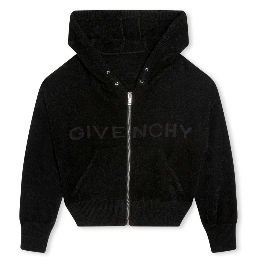 Givenchy Black Knitted Hooded Cardigan for Girls - Elegant & Cozy Outerwear