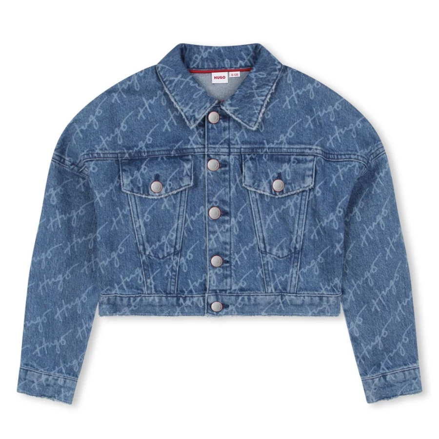 HUGO Bleach Washed Denim Jacket for Girls - Stylish Short Jean Jacket