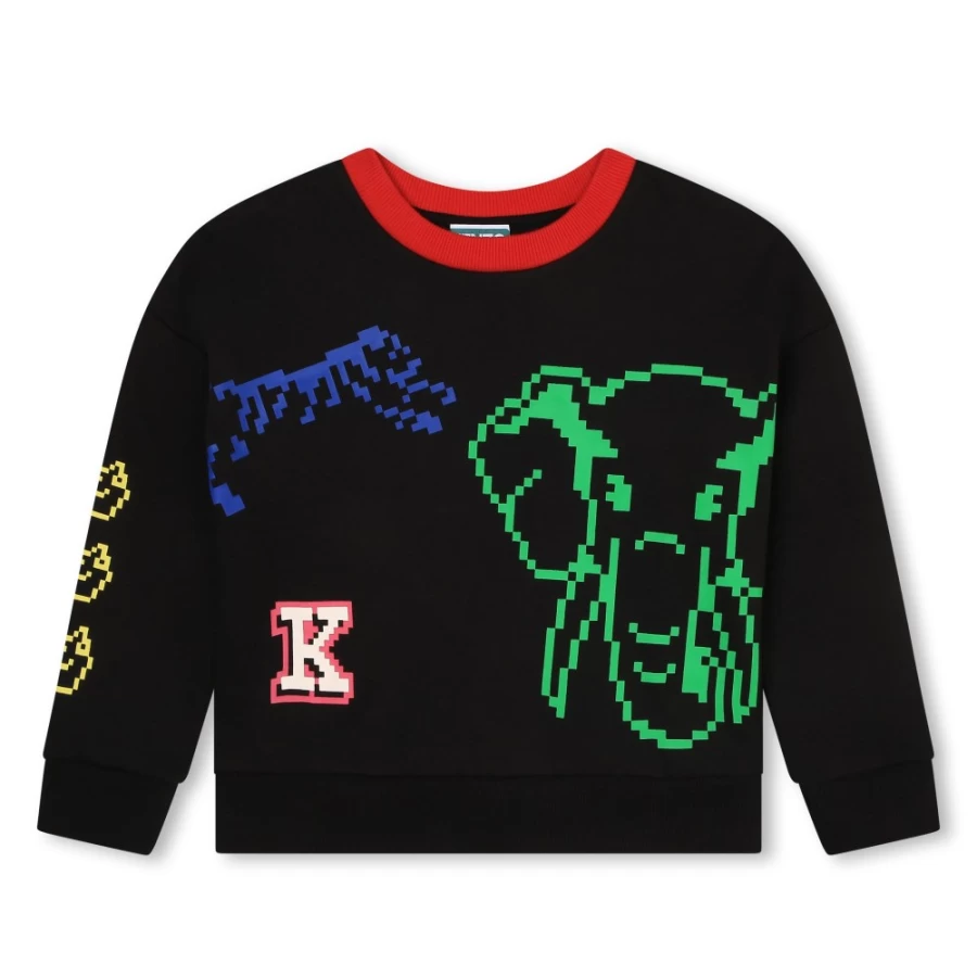 KENZO KIDS Girls Slate Blue Sweatshirt With Motifs - Stylish Casual Pullover for Girls