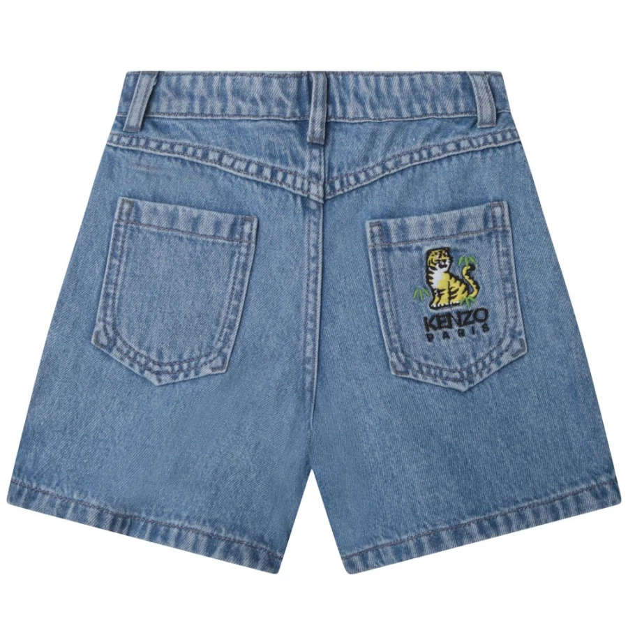 KENZO KIDS Pale Blue Embroidered Jeans Shorts for Girls