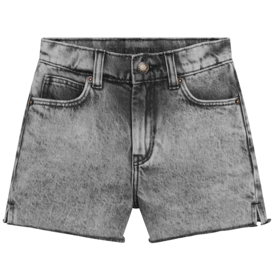 ZADIG & VOLTAIRE Girls' Adjustable Denim Grey Cotton Shorts