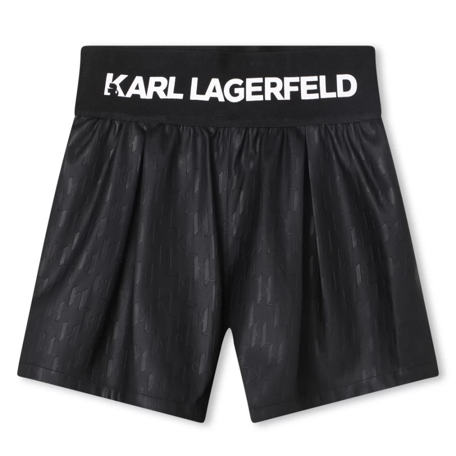 KARL LAGERFELD KIDS Girls Black Embossed Coated Shorts for Girls Fashion