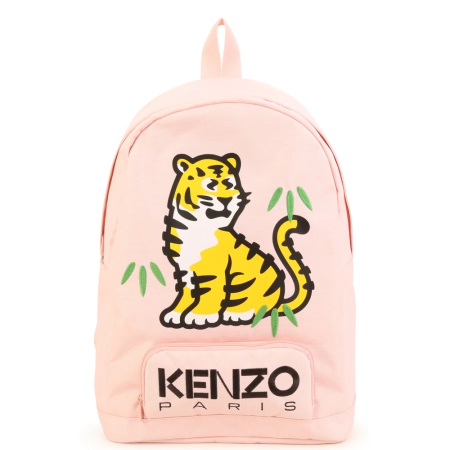 KENZO KIDS Embroidered Canvas Backpack for Girls - Nude Color Fashion School Bag