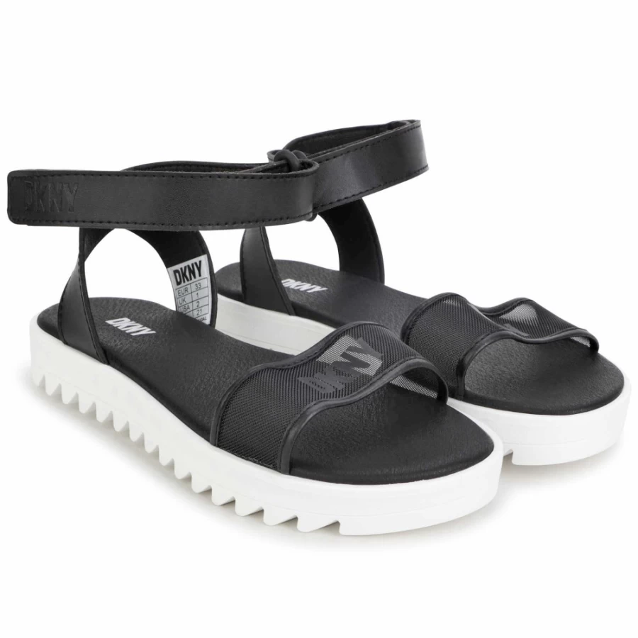 DKNY Girls' Black Hook-And-Loop Fastened Sandals | Comfortable & Stylish