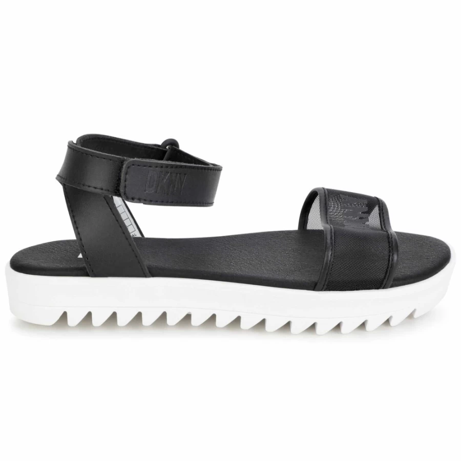 DKNY Girls' Black Hook-And-Loop Fastened Sandals | Comfortable & Stylish