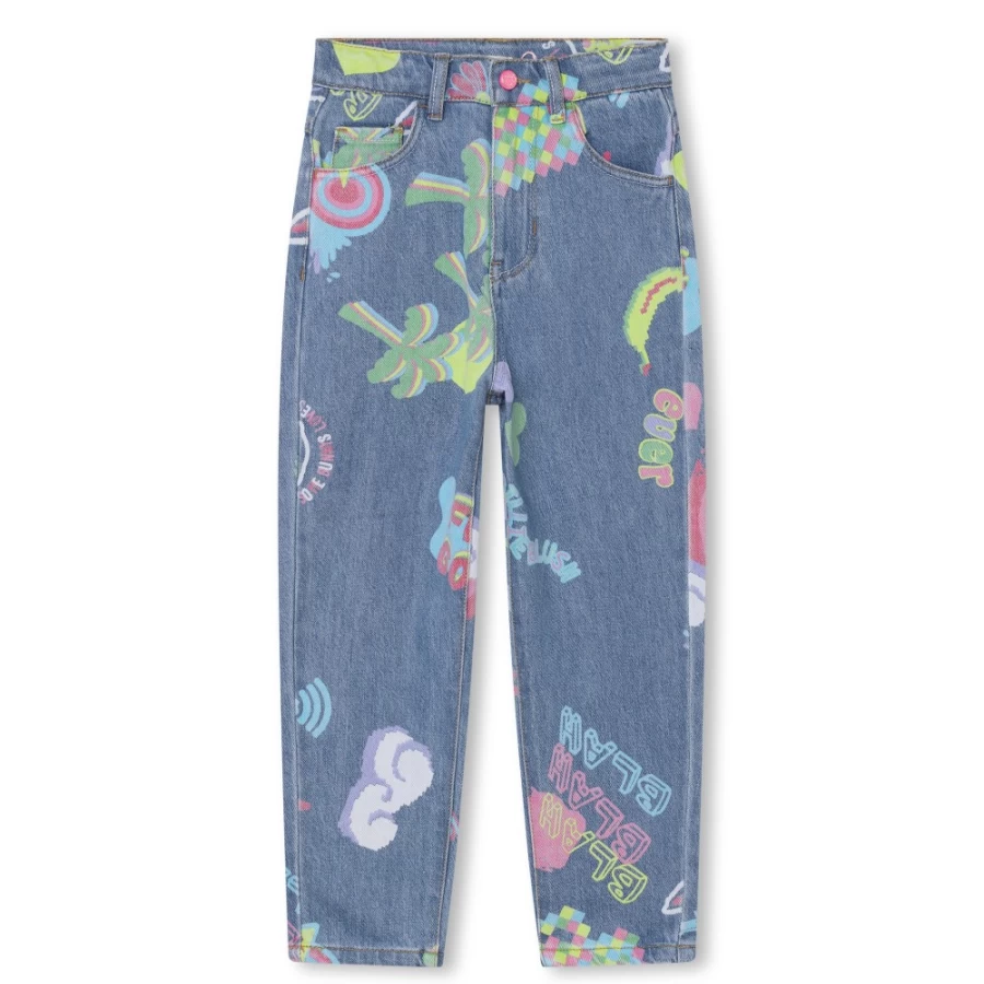 BILLIEBLUSH Denim Blue Patterned Jeans for Girls - Stylish & Comfortable