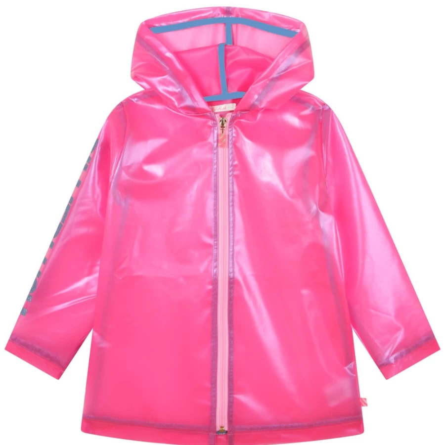BILLIEBLUSH Pink Transparent Hooded Raincoat for Girls - Lightweight Waterproof Jacket