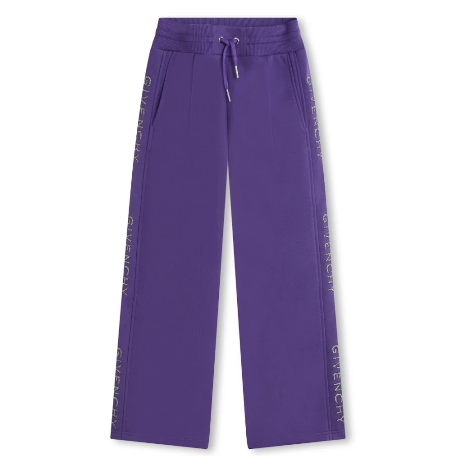 Givenchy Pale Blue Wide-Leg Fleece Trousers for Girls - Comfortable Winter Lounge Pants