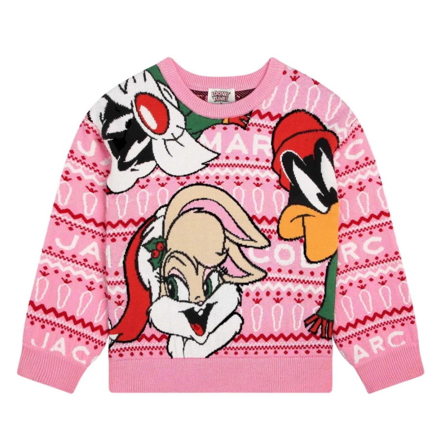 MARC JACOBS Girls' Apricot Christmas Jumper With Festive Designs - Holiday Sweater for Kids