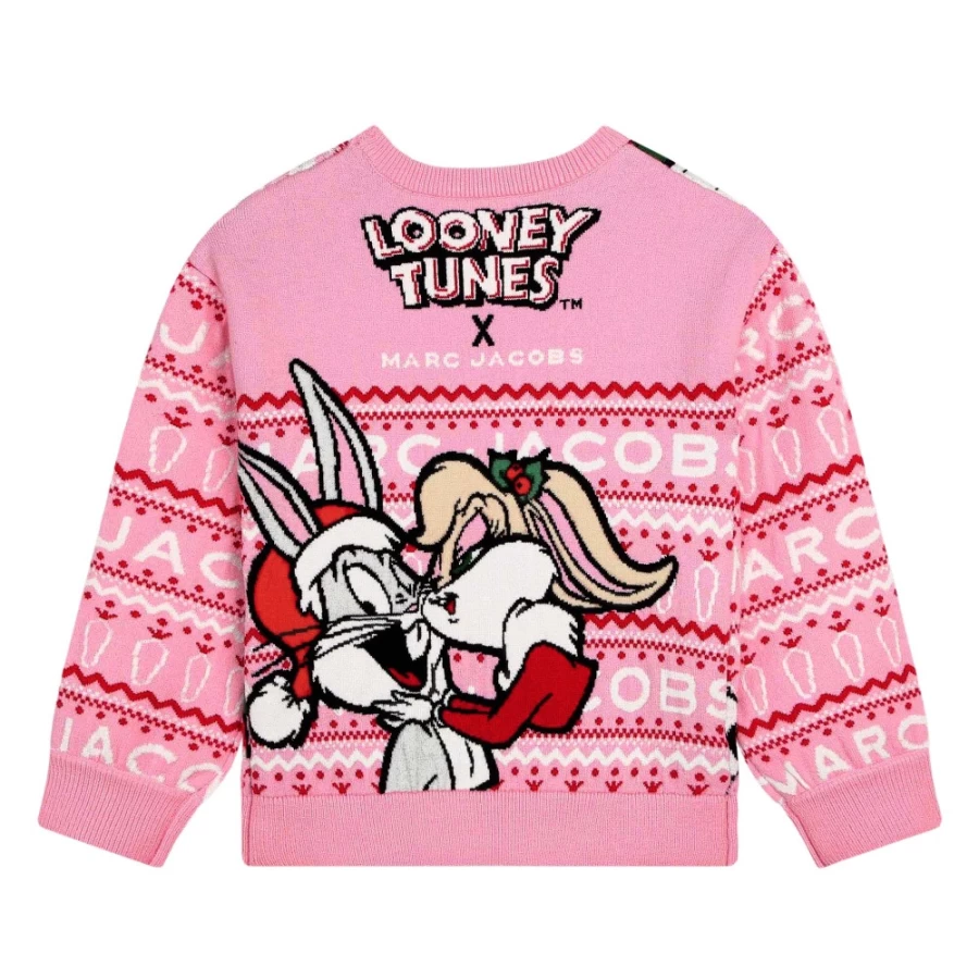 MARC JACOBS Girls' Apricot Christmas Jumper With Festive Designs - Holiday Sweater for Kids