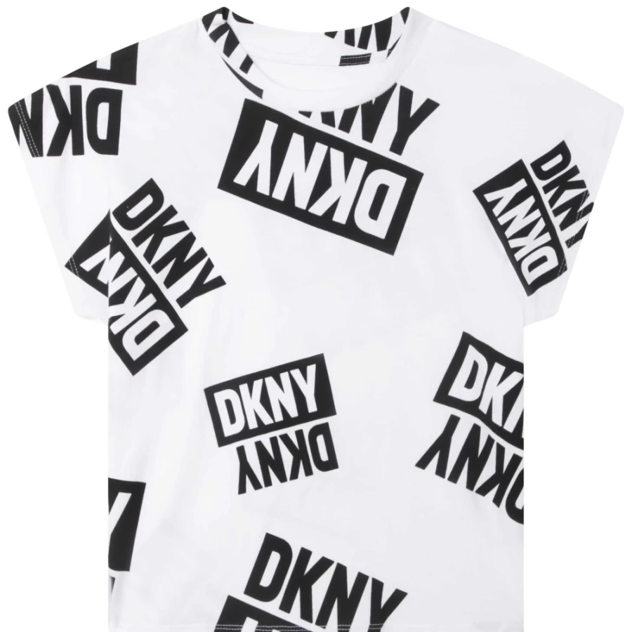 DKNY Girls' Short-Sleeved T-Shirt - White & Black Casual Cotton Top for Kids