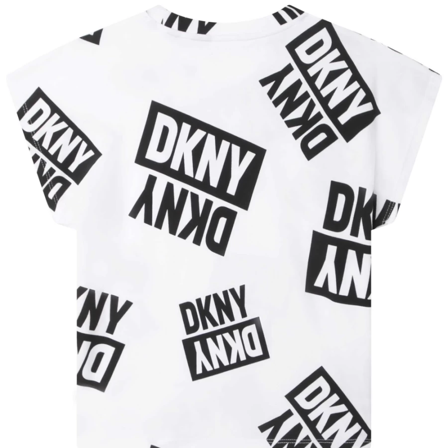 DKNY Girls' Short-Sleeved T-Shirt - White & Black Casual Cotton Top for Kids