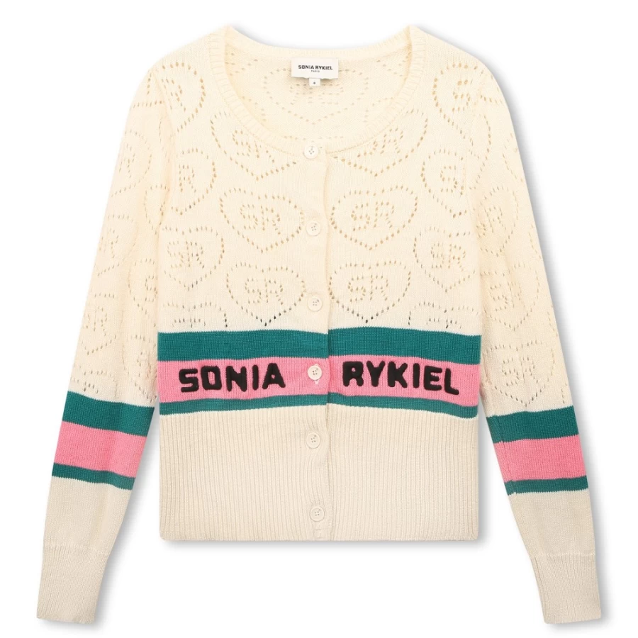SONIA RYKIEL Ivory Open-Stitch Motif Cardigan for Girls