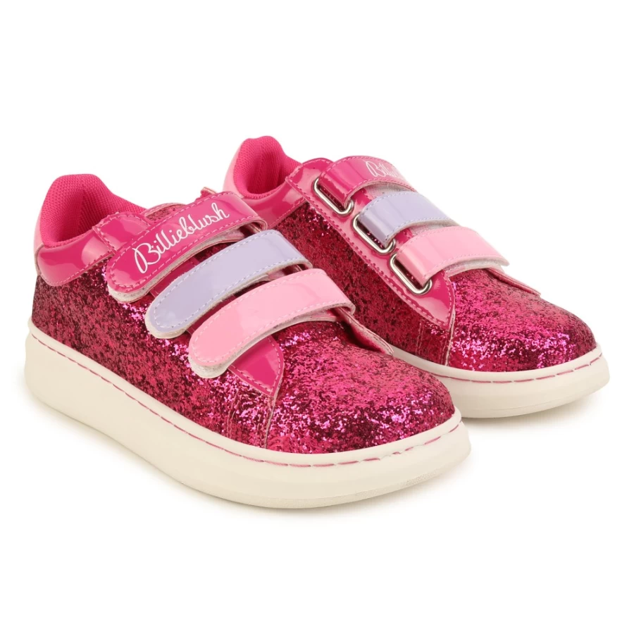 BILLIEBLUSH Girls' Multicolored Patent Leather Hook-And-Loop Sneakers for Easy Wear