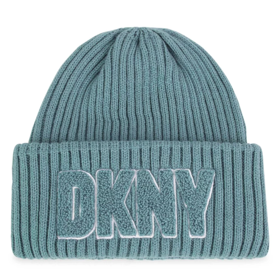 DKNY Girls' Black Knitted Cap - Warm Winter Beanie for Girls