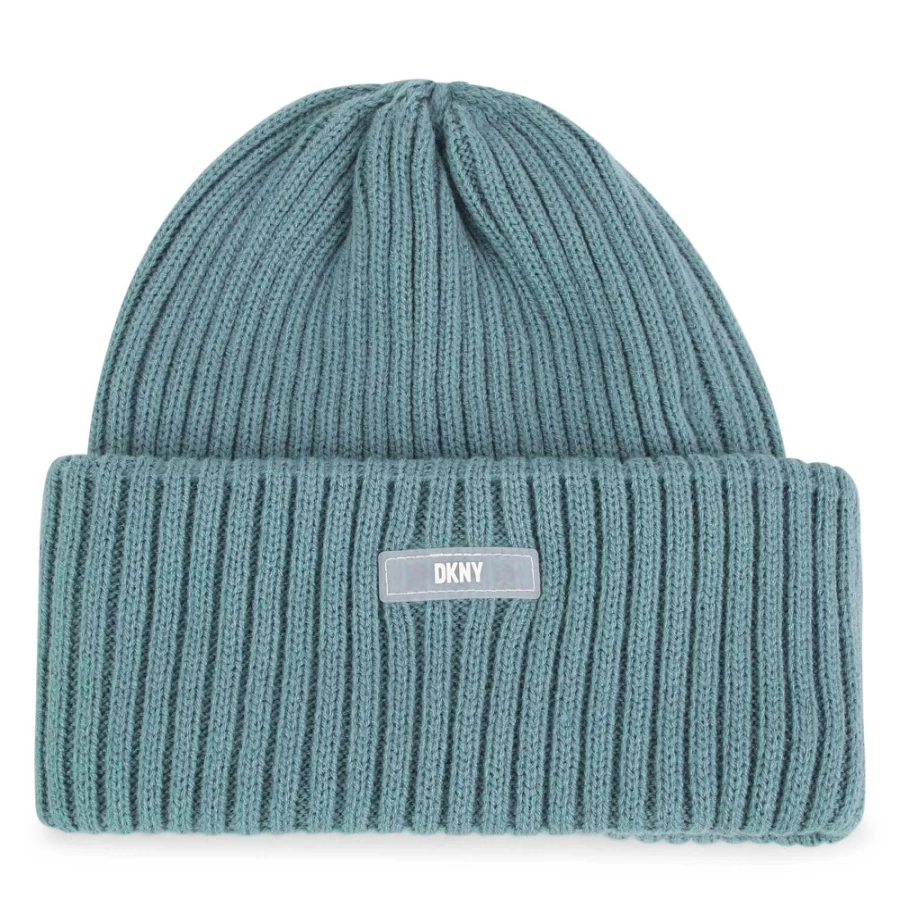 DKNY Girls' Black Knitted Cap - Warm Winter Beanie for Girls