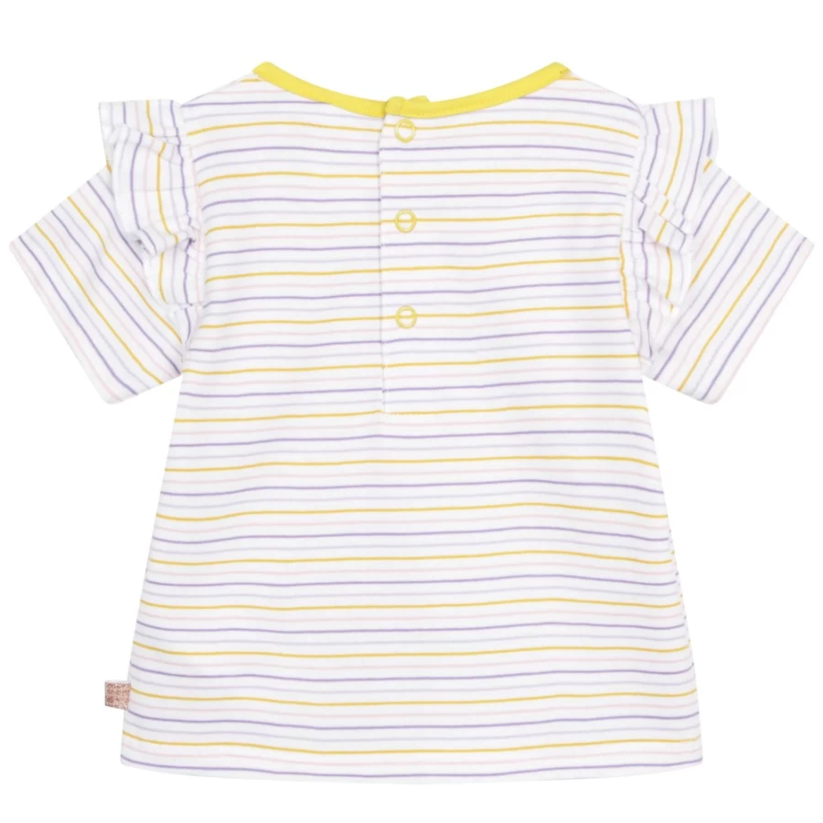 CARREMENT BEAU Girls' White Striped Frill T-Shirt - Feminine Ruffle Detail Top