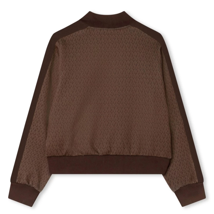 MICHAEL KORS Girls' Chocolate Brown Zip-Up Cardigan with Pockets | Cozy Knit Sweater