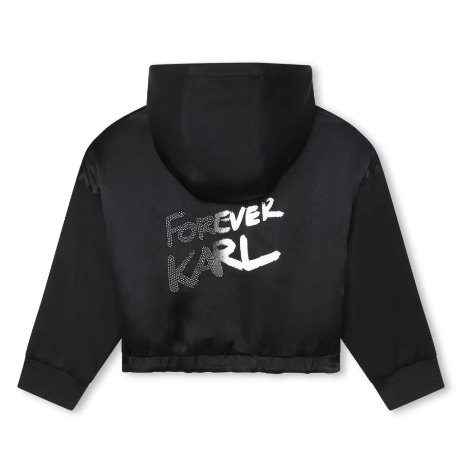 KARL LAGERFELD KIDS Black Hooded Jogging Cardigan for Girls - Stylish Zip-Up Jacket