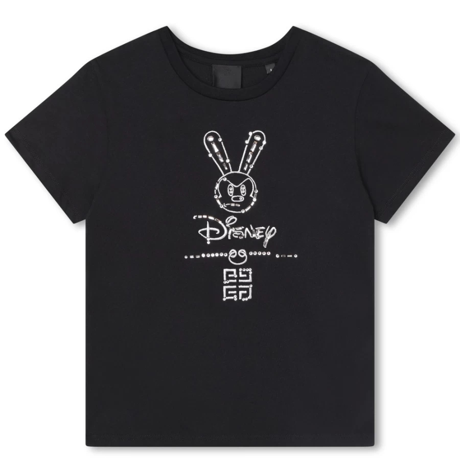 GIVENCHY Black Embroidered T-Shirt for Girls with Strass Details