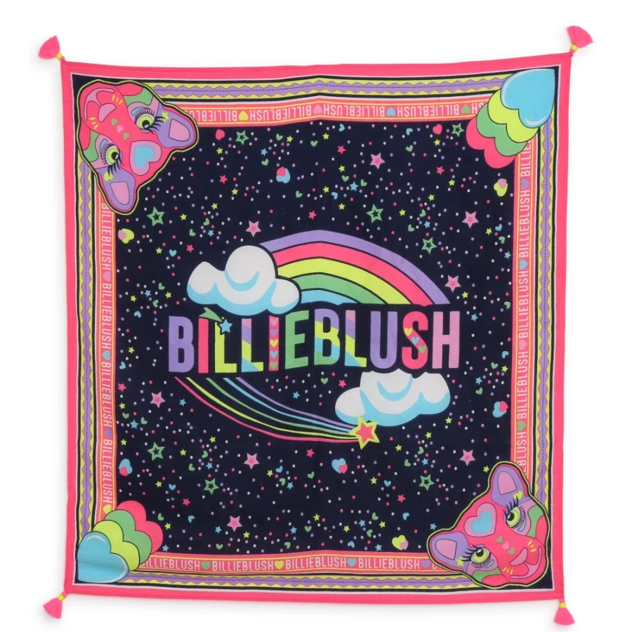 BILLIEBLUSH Navy Square Printed Pom-Pom Scarf for Girls - Stylish Winter Accessory