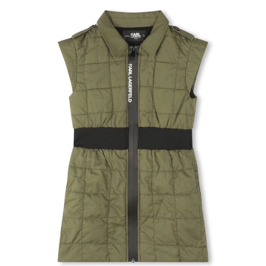 KARL LAGERFELD KIDS Girls Khaki Short Straight Zipped Dress for Kids