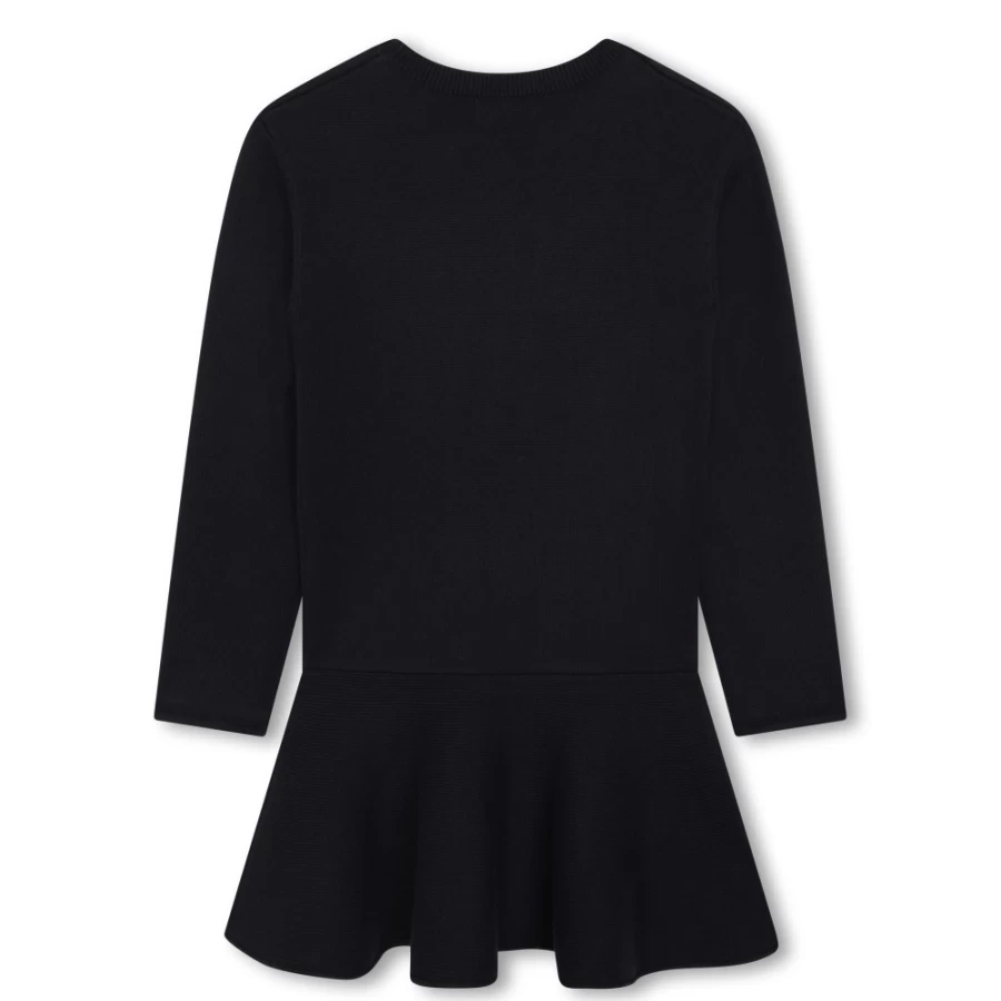 LANVIN Navy Frilled Knitted Dress for Girls - Elegant Ruffled Knit Dress