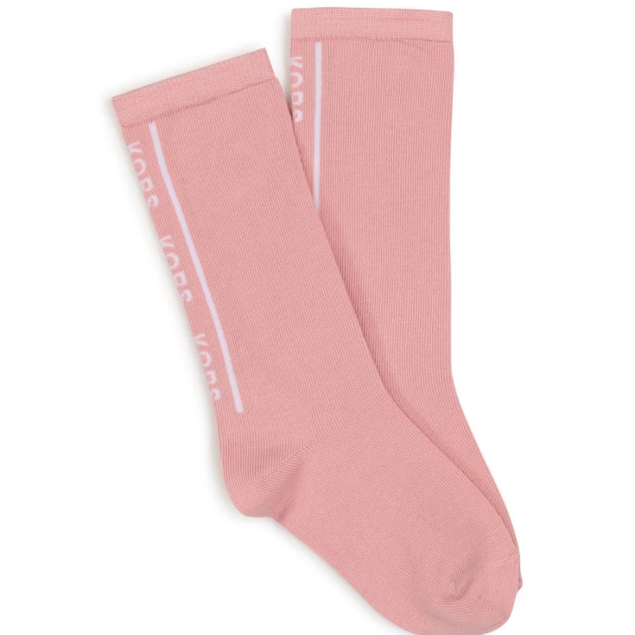 MICHAEL KORS Girls' Pink Washed Pink Tall Logo Socks for Comfort & Style